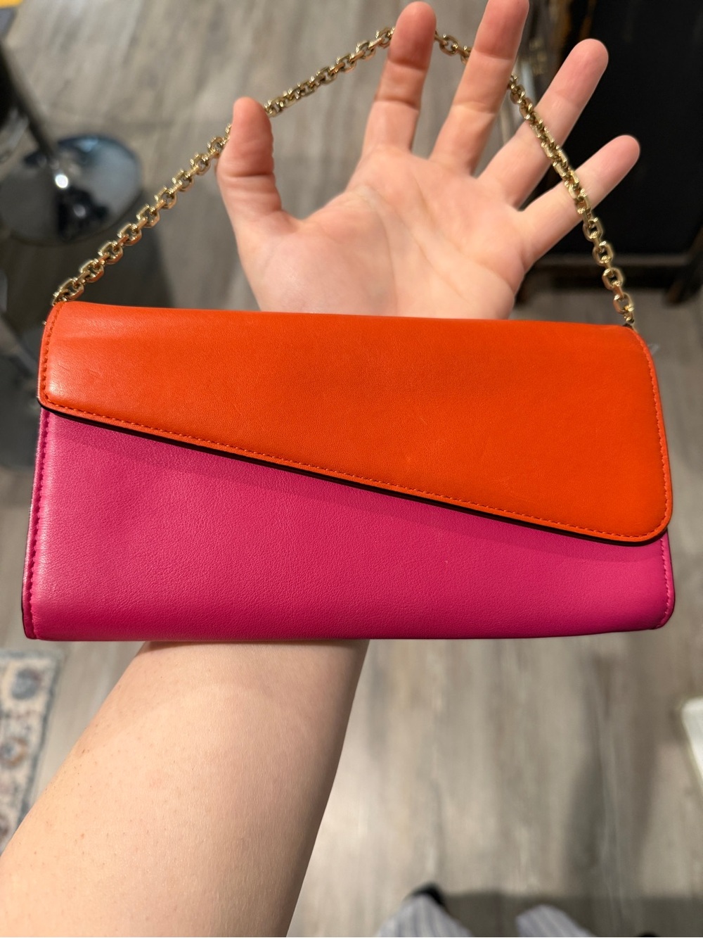 Christian Dior Bicolor Long Wallet on Chain - Orange/Fuchsia